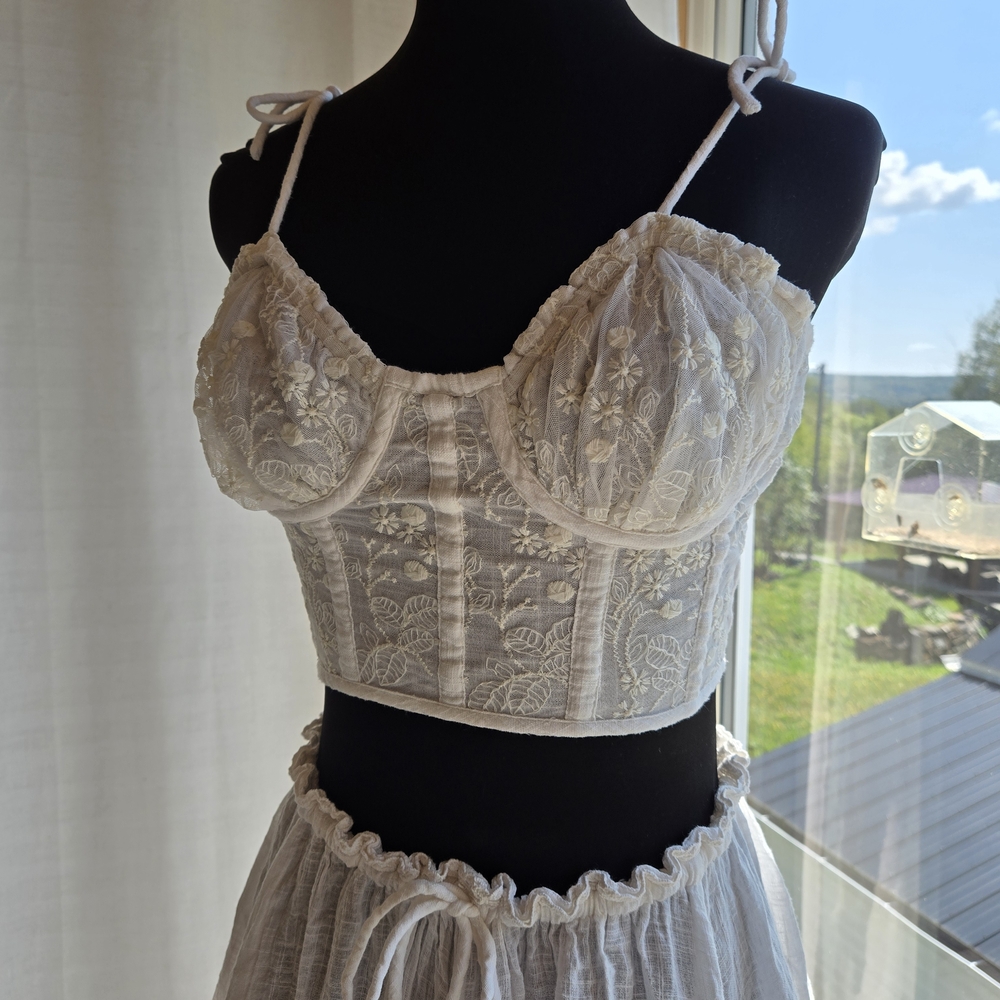 Flowy Linen & Lace Corset Top Two Piece Dress